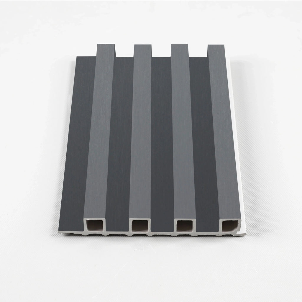Silver Gray Metallic Stylish WPC fluted 3D panel sample for commercial walls