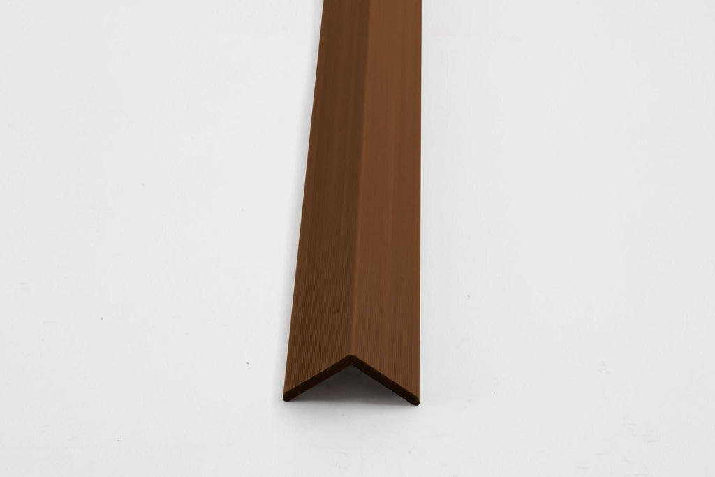 Brown aluminum corner trim for wall panels with clean angled edge finish