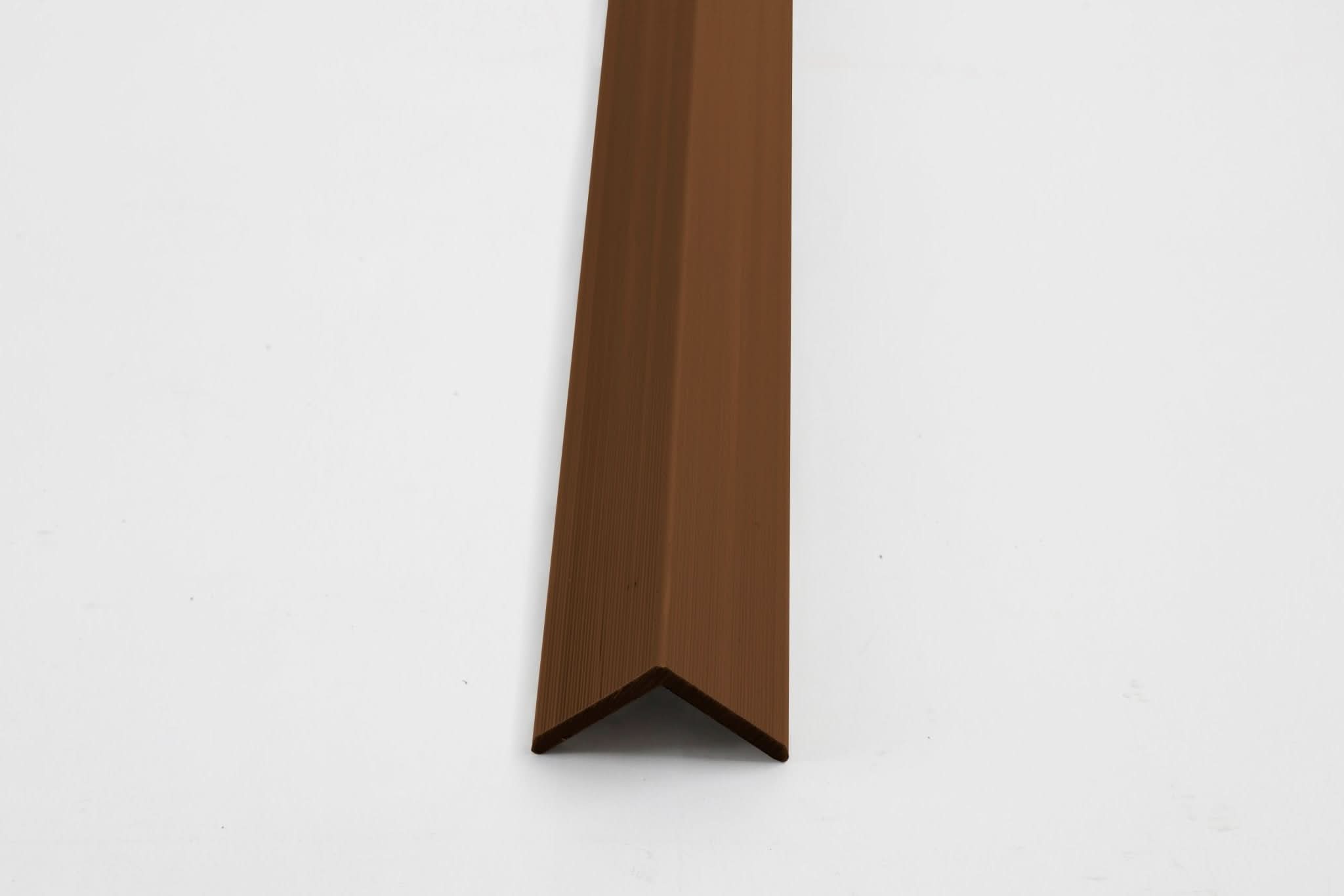Brown aluminum corner trim for wall panels with clean angled edge finish