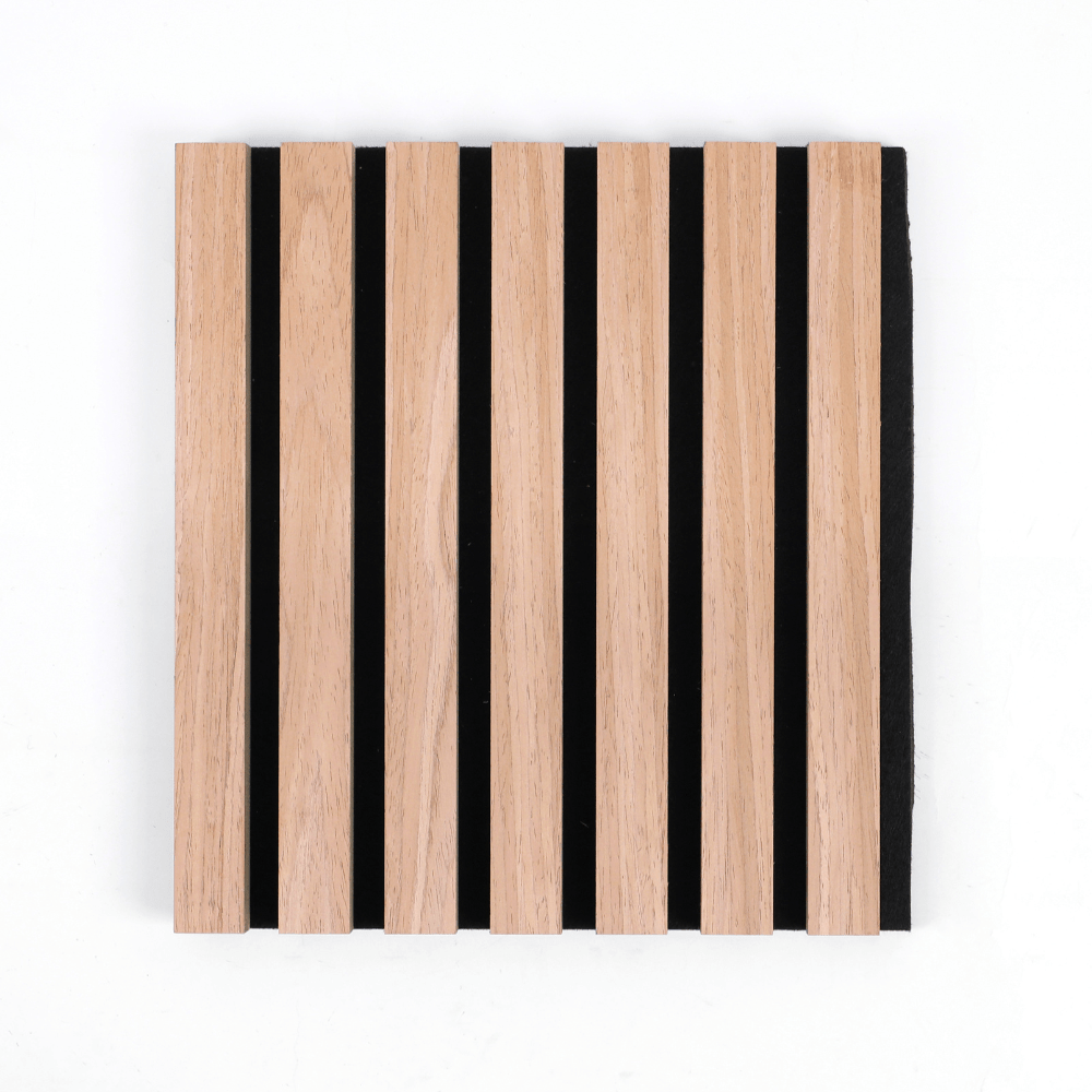 Premium wood slat acoustic panel with natural oak finish and black felt backing