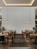 White Brushed WPC Wall Panels for Modern Restaurant Interiors
