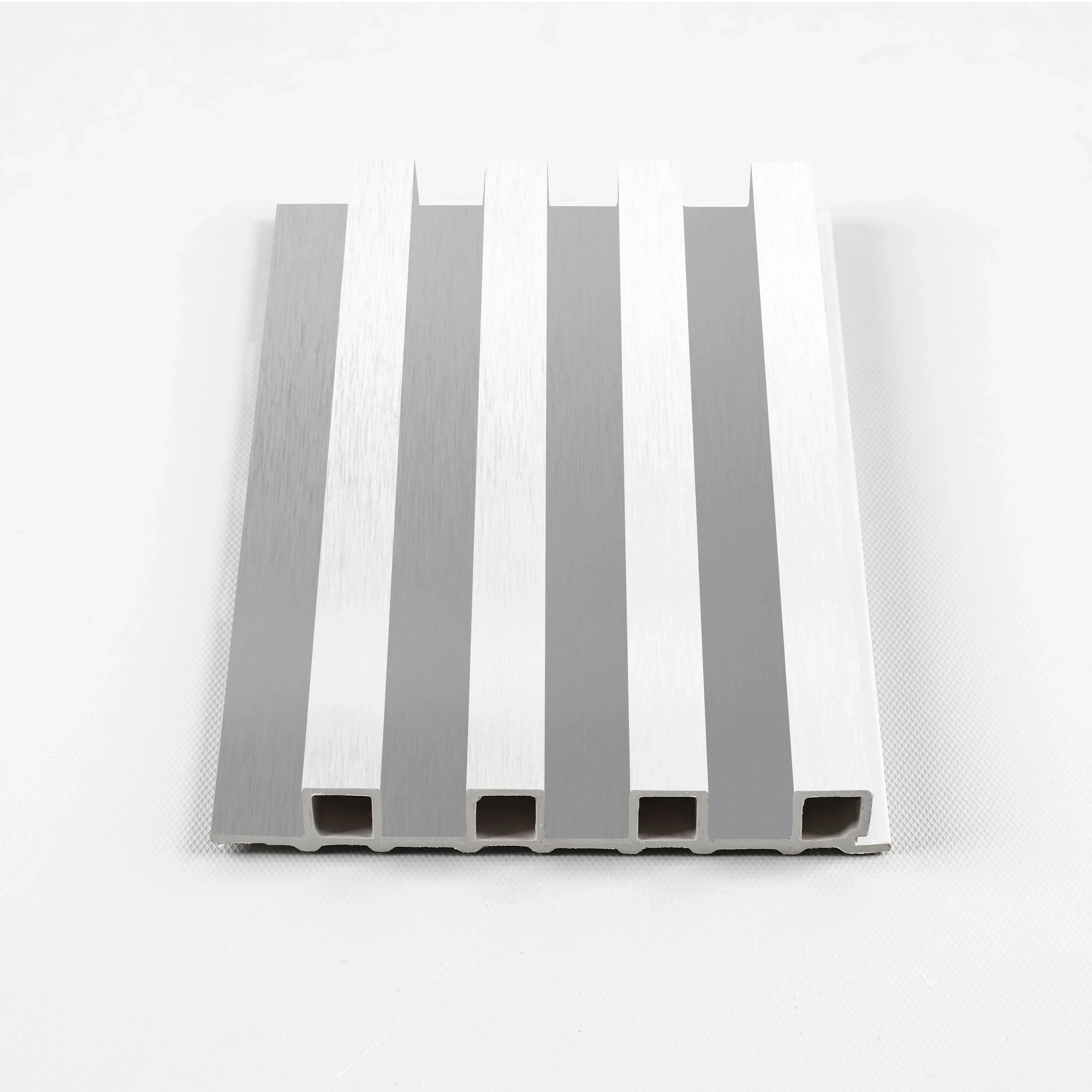 White Brushed Modern WPC fluted wall panel sample with vertical grooves