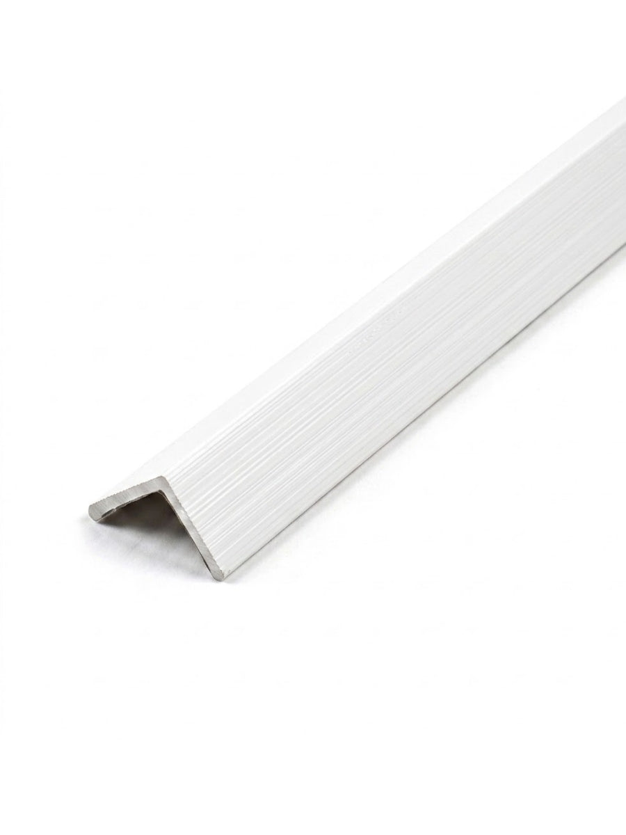 White finely lined angled trim for acoustic and fluted wall panels