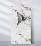 White Deep Gray marble PVC wall panel with bold gray veins and fine gold accents
