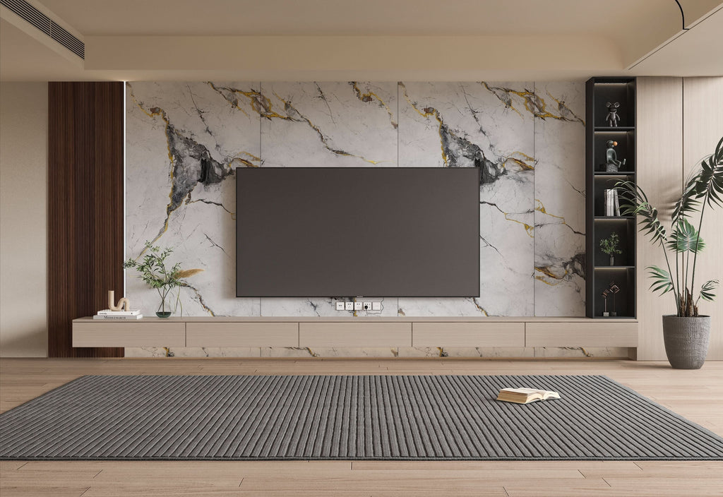 White deep gray marble PVC wall panel with gold veining TV wall design