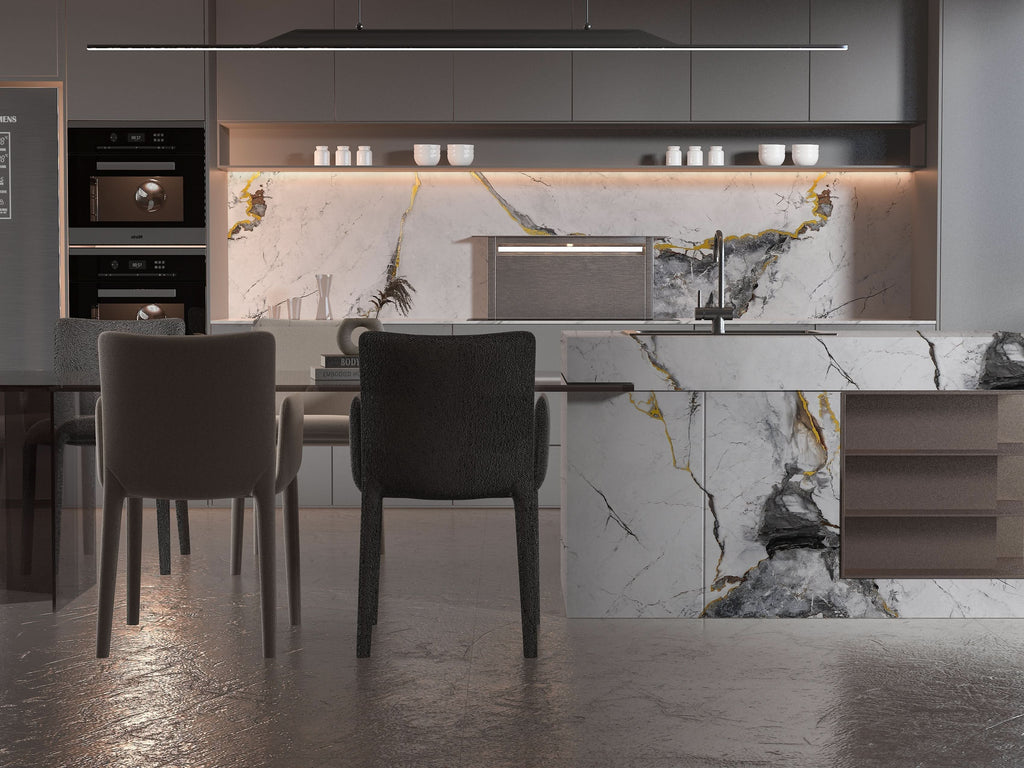 White deep gray marble PVC wall panel with gold veining