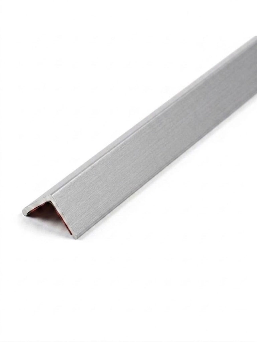 Light silver-gray brushed-look corner trim for wall panels