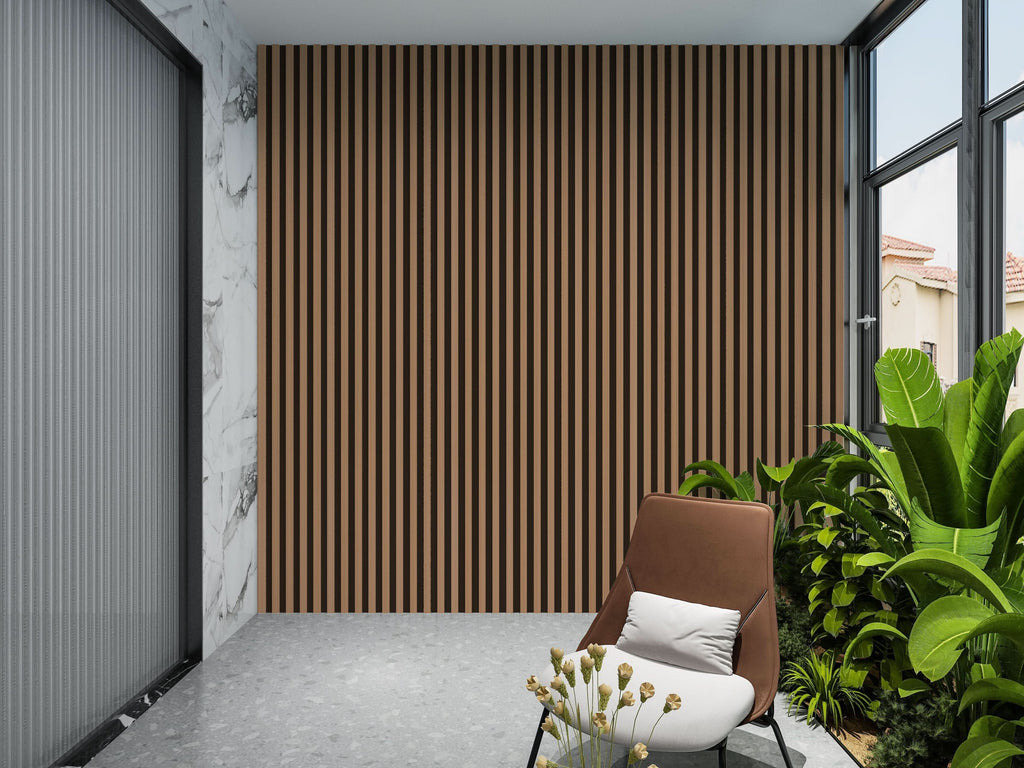 Maple Slate Black WPC fluted wall panel used as modern indoor accent wall