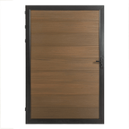 Wood-look composite single fence gate with aluminum frame and horizontal panels