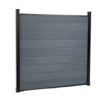 Gray horizontal composite fence with black metal posts, modern design, durable quality, installed in New Jersey.