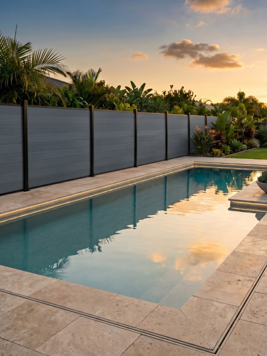 Contemporary light gray composite fence panel for backyard privacy
