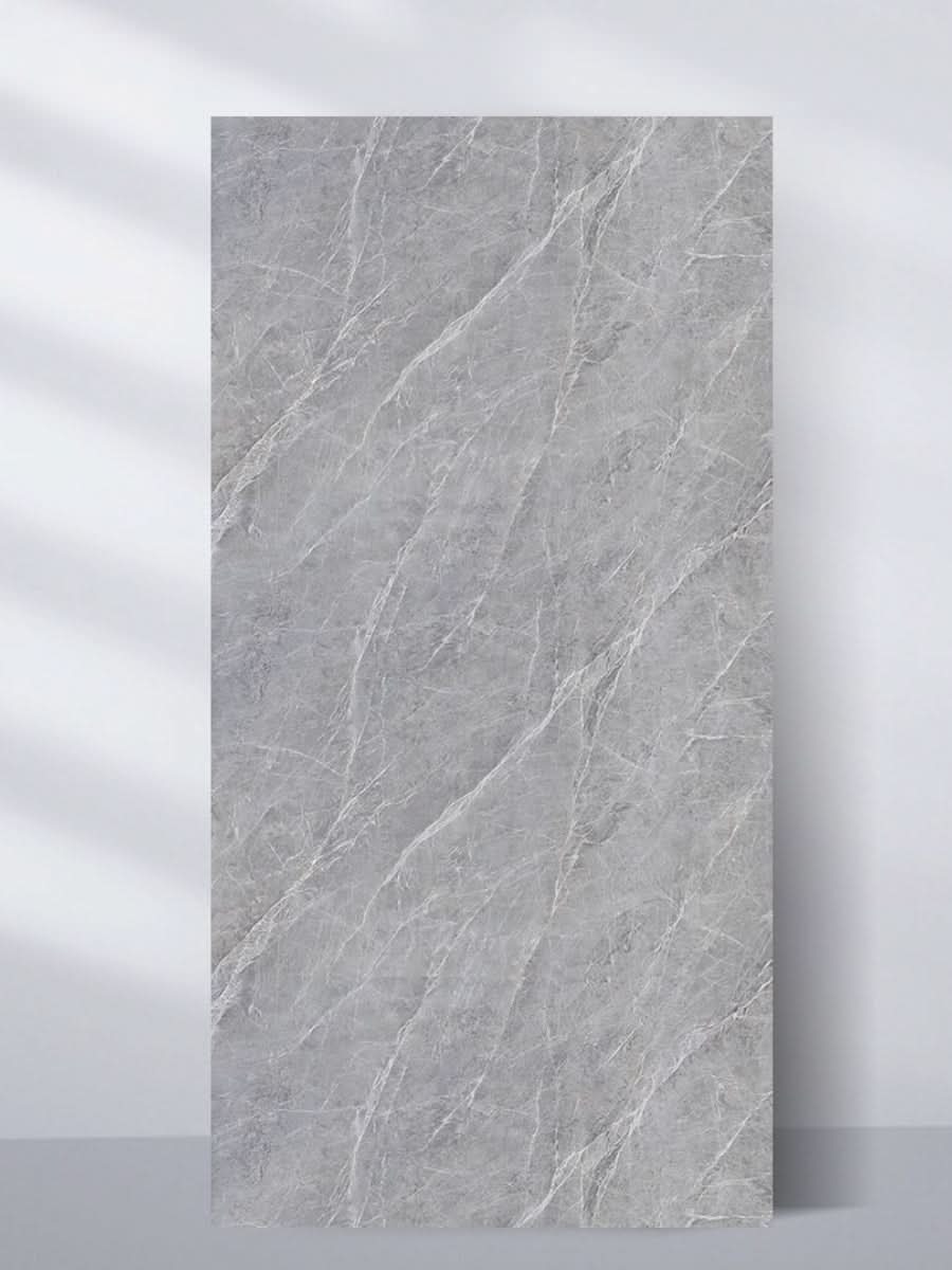 Full 4 x 8 ft ash gray marble PVC wall panel with fine white veining