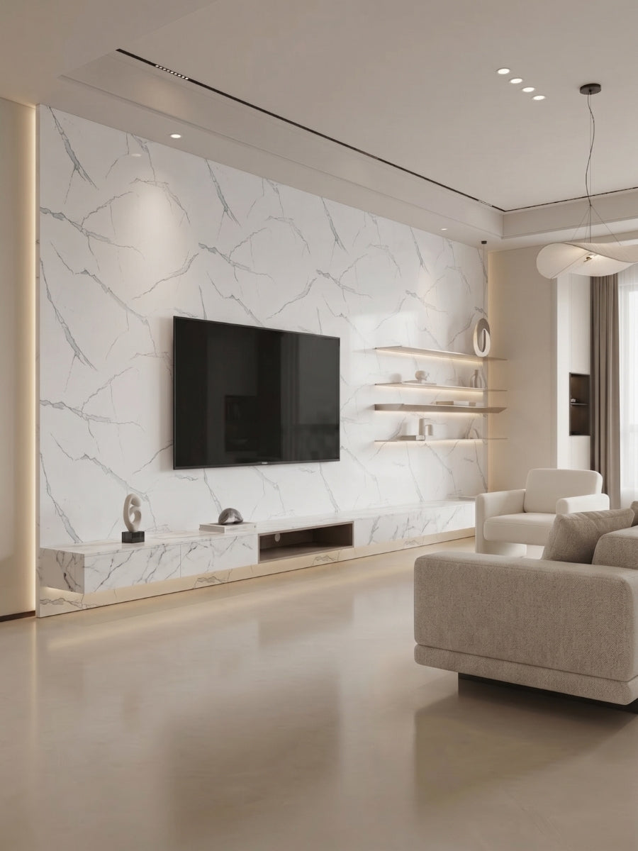 White Gray Pearl Marble PVC Wall Panel - Waterproof (4x8 ft, 32 sq. ft) Secondary image
