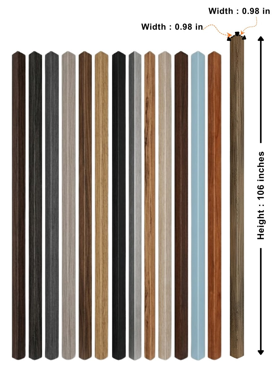 Assorted trims for acoustic and fluted wall panels in multiple colors, measuring 0.98 x 0.98 inches and 106 inches long Main image