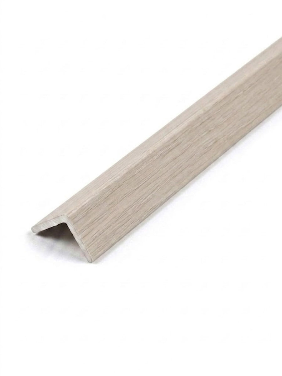 Pale beige wood-look corner trim for acoustic and fluted wall panels