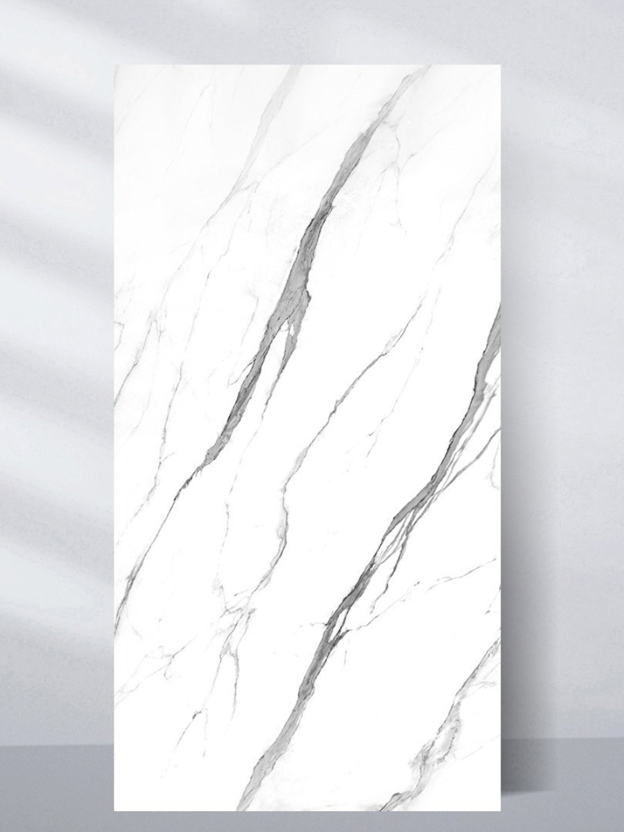 4 x 8 ft white matte marble PVC wall panel with bold gray veining Main image