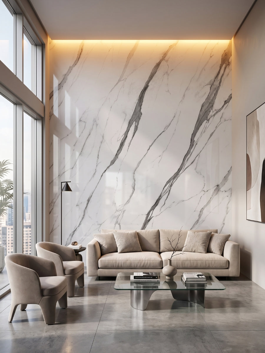 White Matte Marble UV Protected PVC Wall Panel - 4x8 ft, Fireproof & Waterproof (32 sq. ft) Secondary image