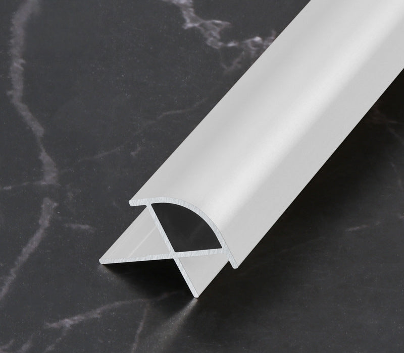 Silver 3mm aluminum outside corner trim for PVC wall panels with a rounded profile
