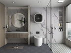 Bathroom with white marble PVC wall panels and soft gray veining