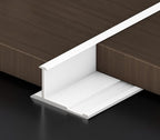 White aluminum wall panel T trim installed between panels for clean joint finishing