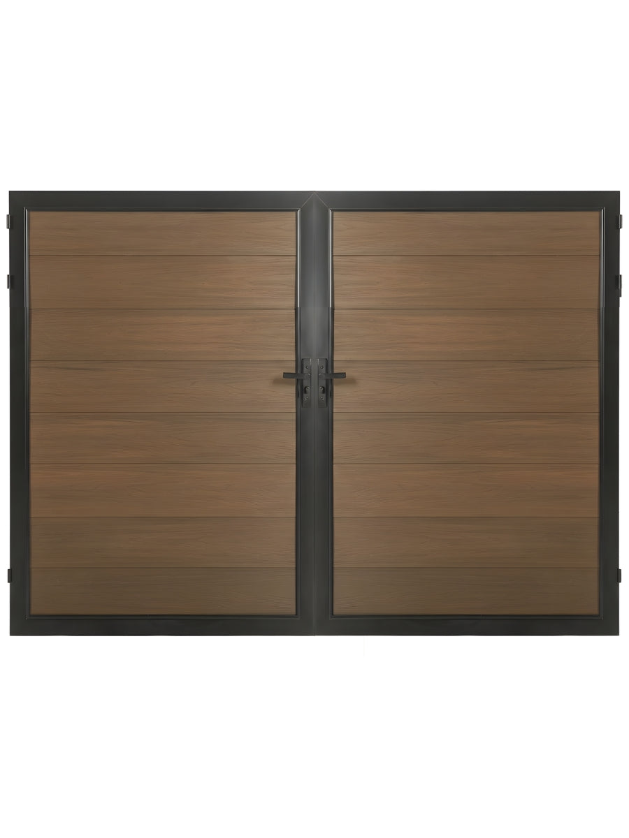 Walnut composite panel fence gate 10 ft wide 6 ft high modern outdoor privacy gate Main image