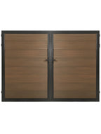 Walnut composite panel fence gate 10 ft wide 6 ft high modern outdoor privacy gate