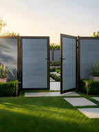 Modern light gray composite panel gate 10 ft wide 6 ft height garden entrance