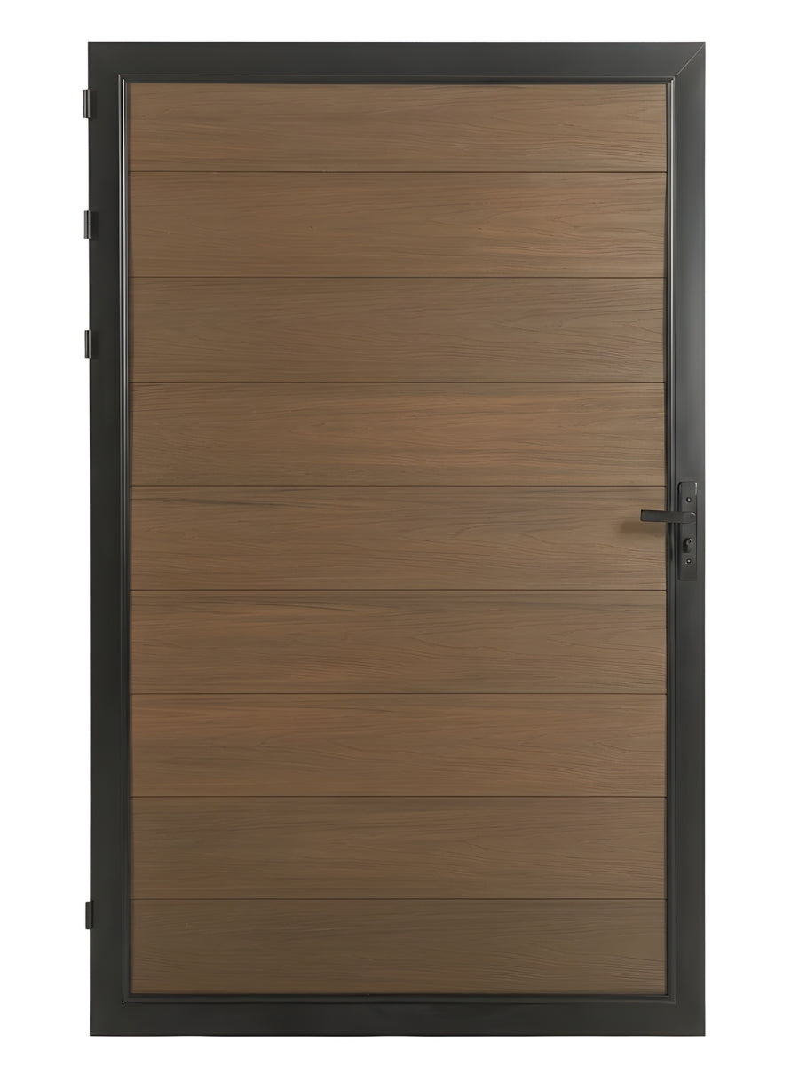 WPC fence gate single walnut color 4x6 ft outdoor composite gate modern design Main image