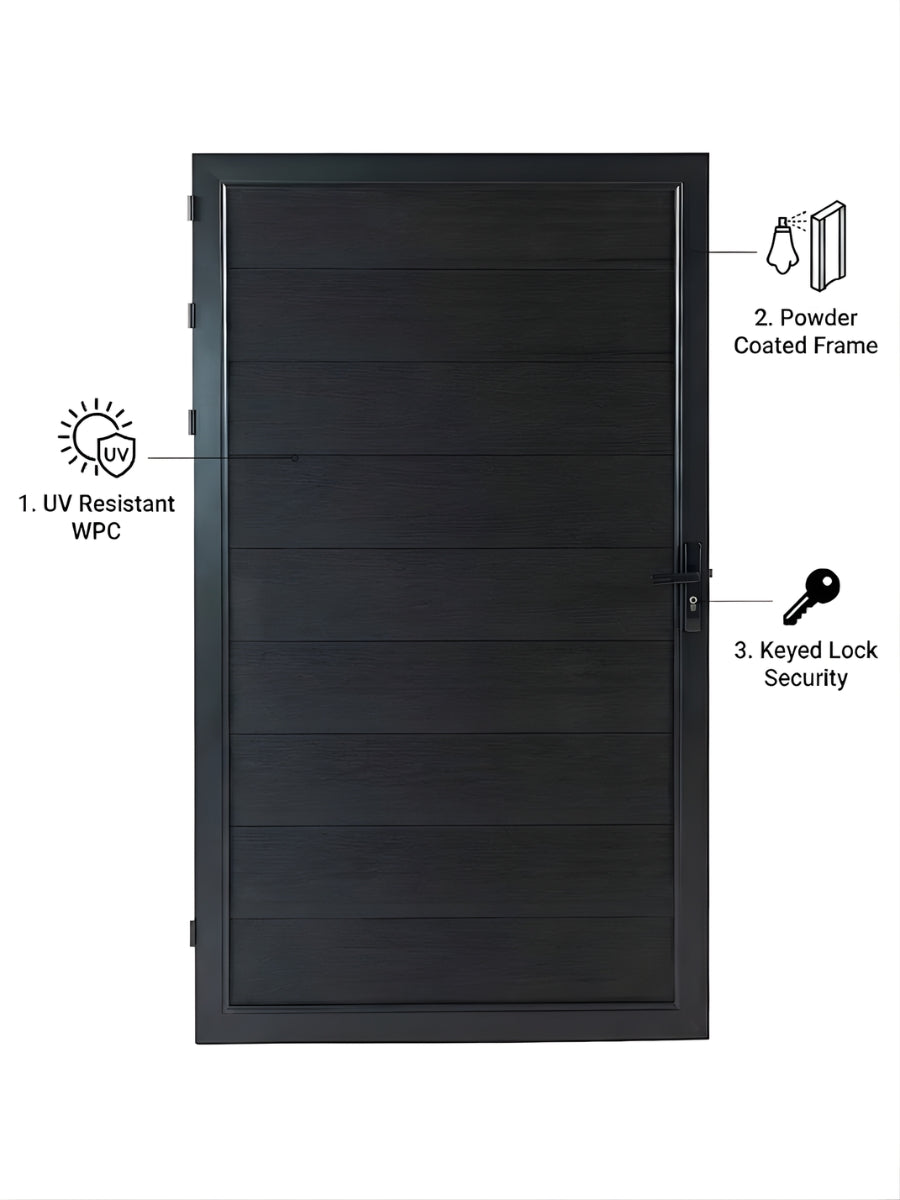 Black WPC fence gate single panel 4x6 ft composite exterior gate