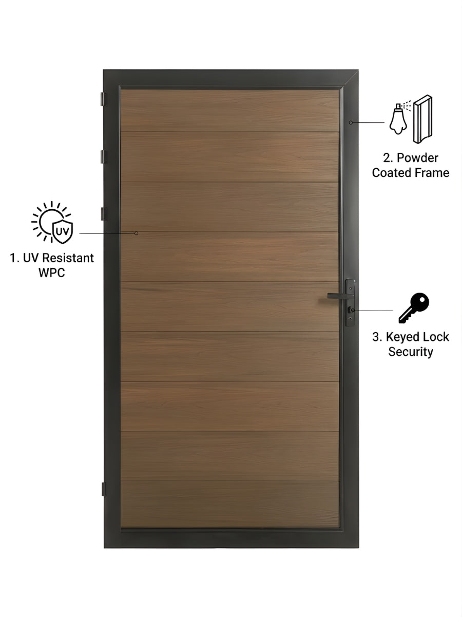 Walnut composite fence gate 3ft wide 6ft tall modern outdoor gate panel