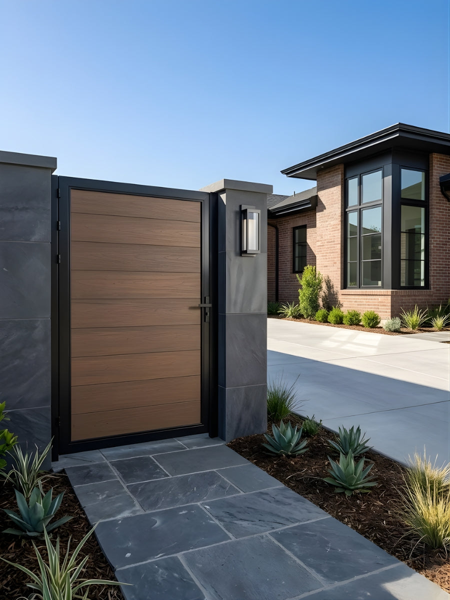 Composite WPC fence gate single walnut finish 4x6 ft outdoor gate panel
