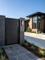 Modern black single fence gate made from WPC composite material