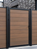 WPC single fence gate walnut color 4x6 ft low maintenance exterior gate
