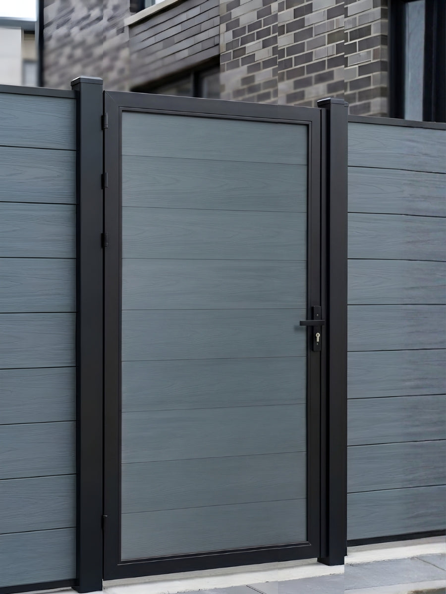 WPC light gray single gate panel for stylish and durable boundary fencing