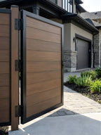 Outdoor WPC fence gate single walnut color 4x6 ft durable composite gate