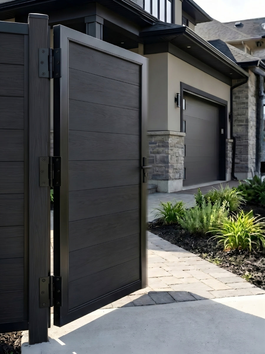 Durable composite fence gate in black finish for exterior fencing